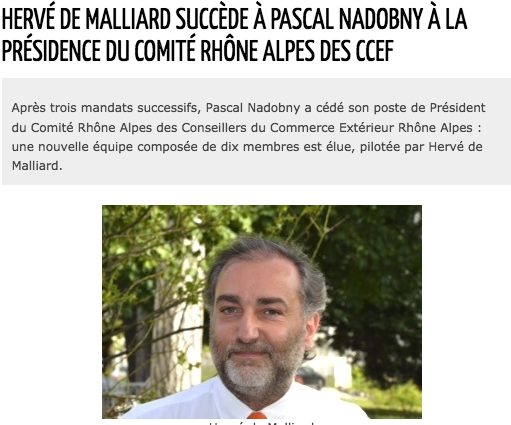 Hervé de Malliard succède à Pascal Nadobny à la présidence de Comité Rhône-Alpes des CCEF